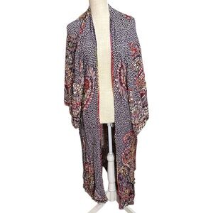 Raj Paisley Embroider Whimsy Womens OS Short Sleeve Duster Topper Cardigan Boho